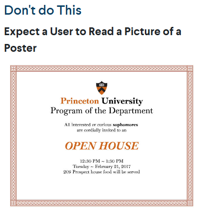 Don't expect a user to read a picture of a poster