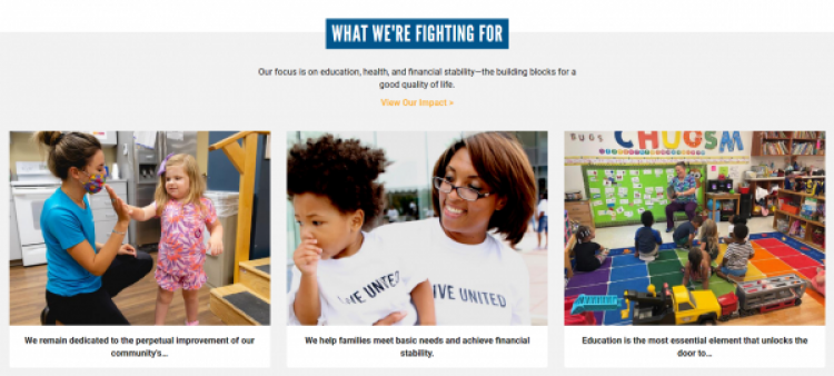 3 images from United Way of Northwest Florida's website of volunteers working with children