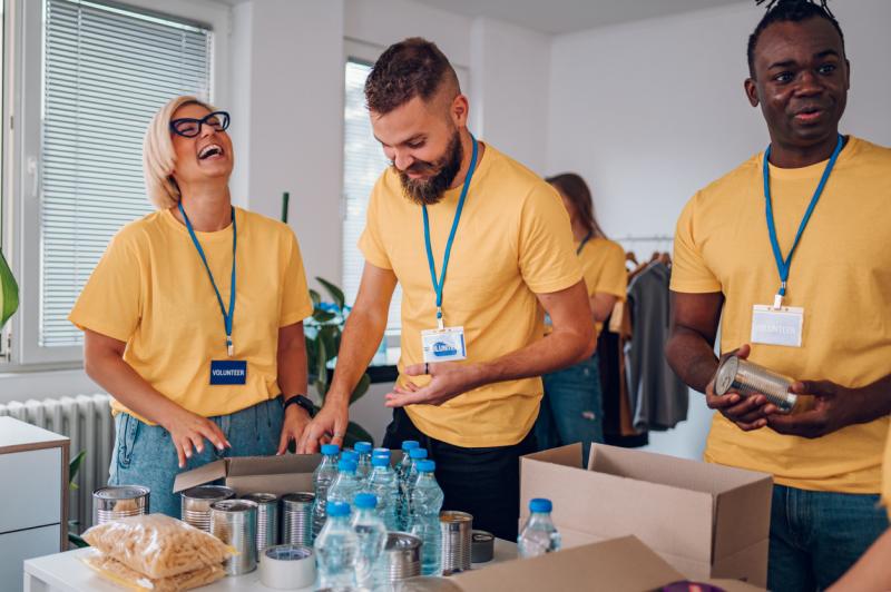 Volunteers sorting donations