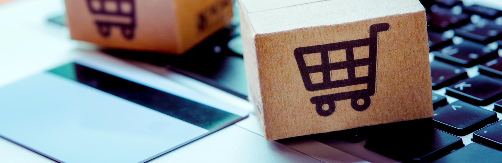 credit card and e-commerce shopping boxes