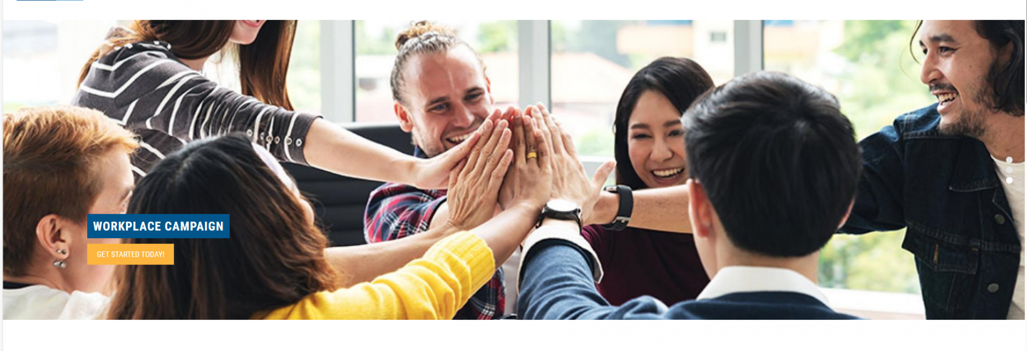 United Way of Northwest Florida's website banner with happy people in a circle giving high-fives 